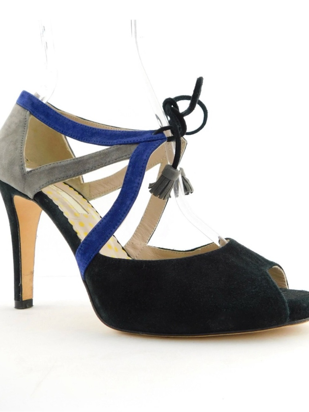 New BODEN Black Gray Blue Tie Ankle Bootie Heels Shoes 10.5 us/42 Eur